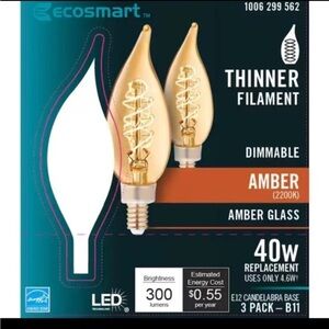 EcoSmart 40-Watt Equivalent BA11 Dimmable E12 Candelabra Fine Bendy Filament LED